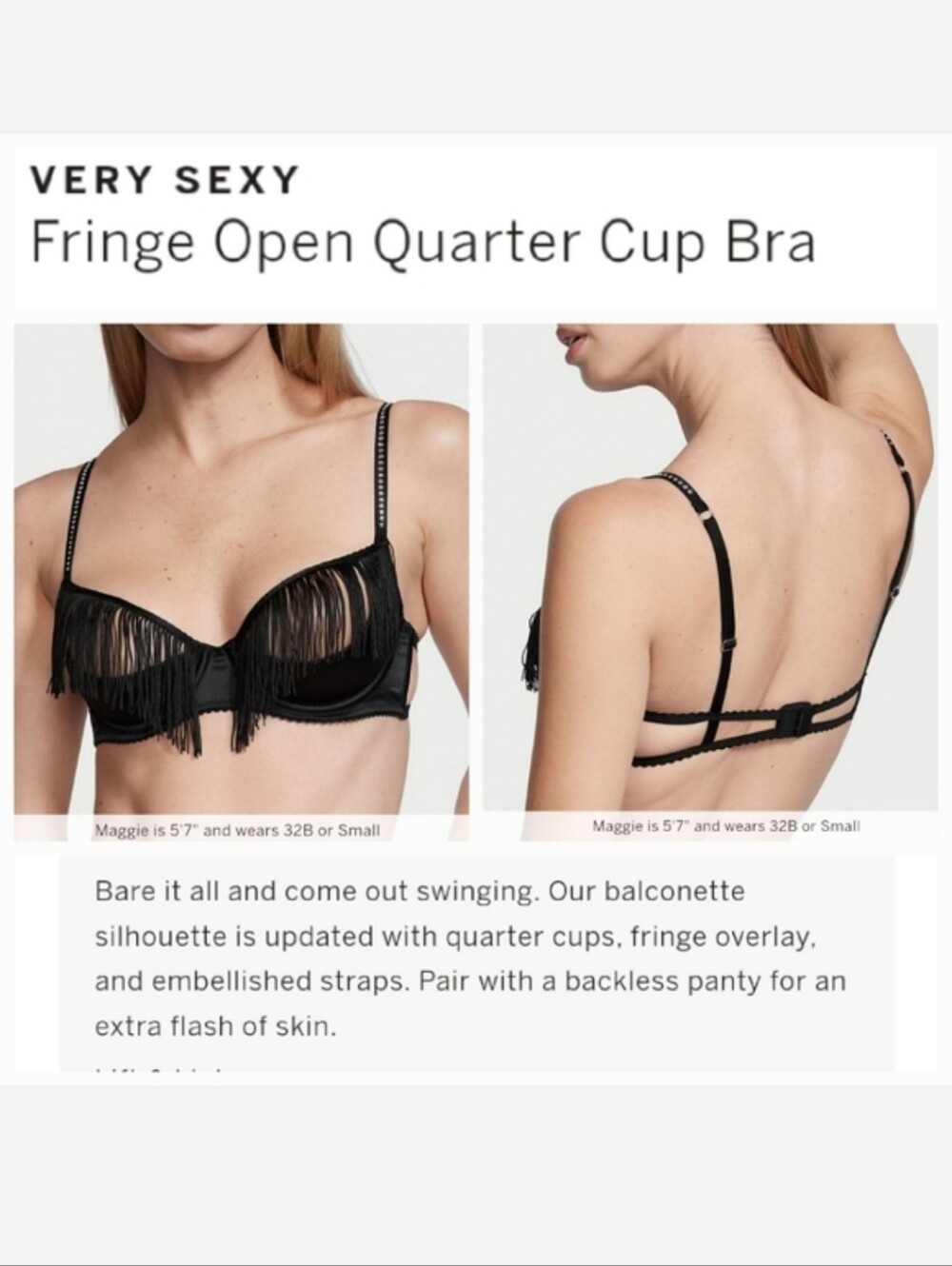 Victoria's secret very sexy fringe open quarter cup shine strap bra MEDIUM